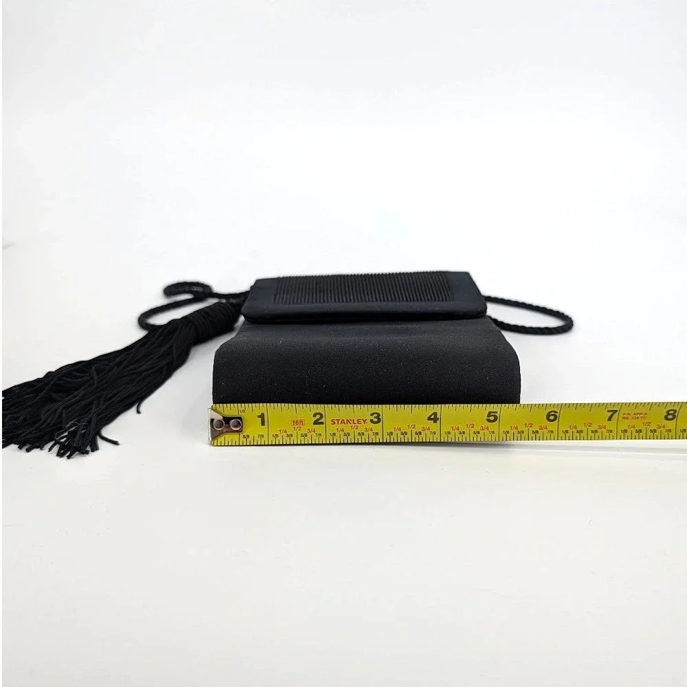 Lord & Taylor Vintage Black Satin Evening Bag Pleated Tassel Crossbody Clutch - Picture 11 of 12